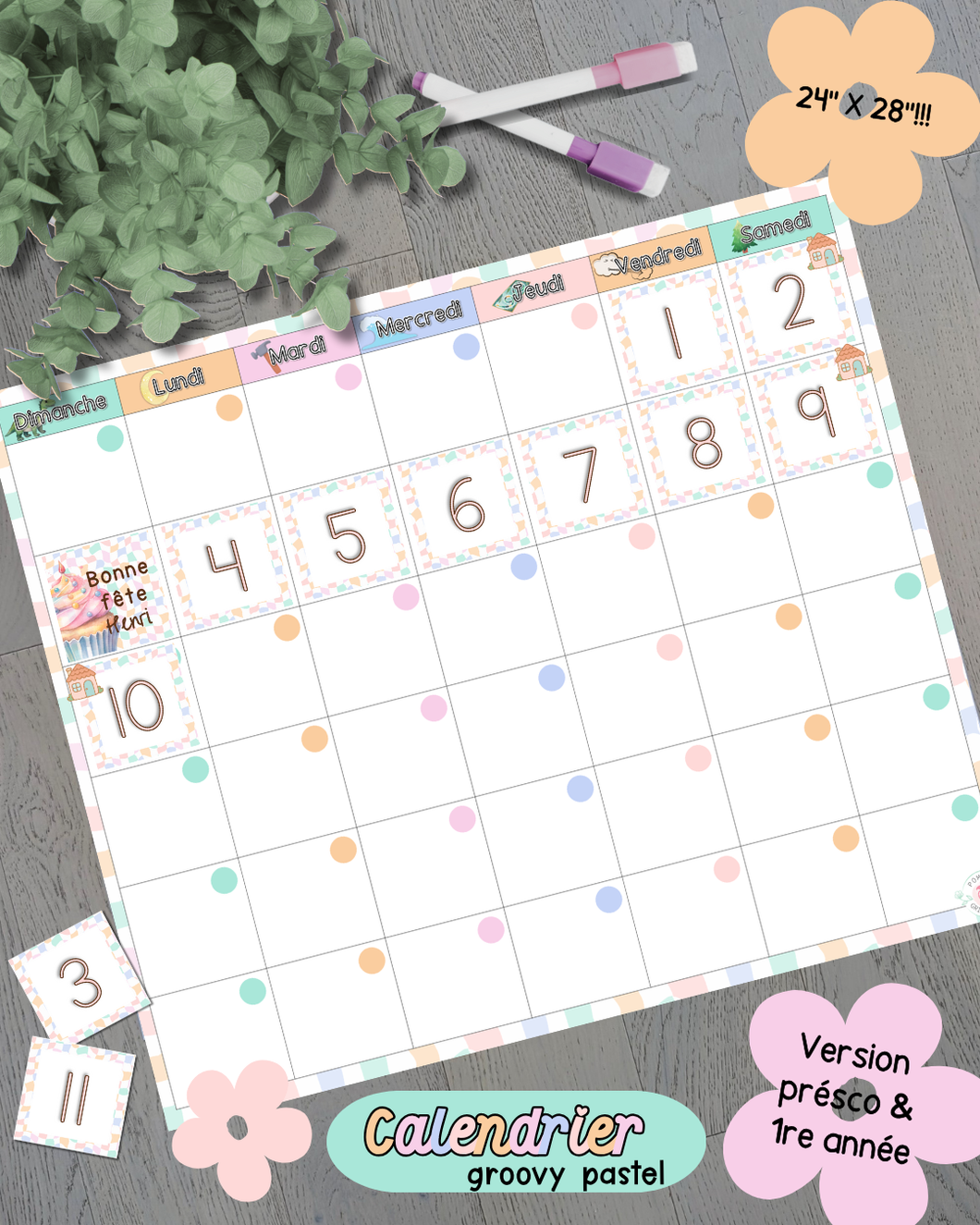 Calendrier géant effaçable à sec